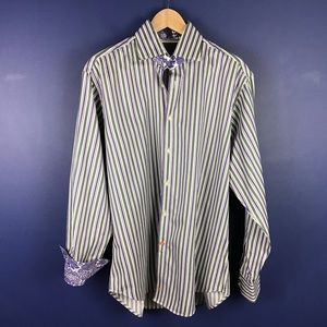 Thomas Dean Striped Shirt Contrasting Cuffs